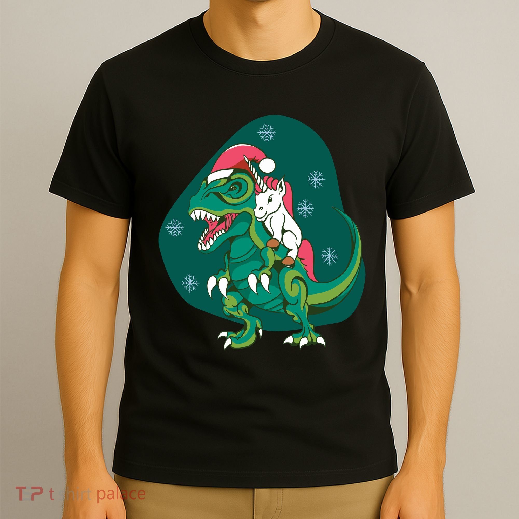 Unicorn Ridding Dinosaur Christmas T-Shirt