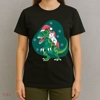 Unicorn Ridding Dinosaur Christmas T-Shirt thumb 4