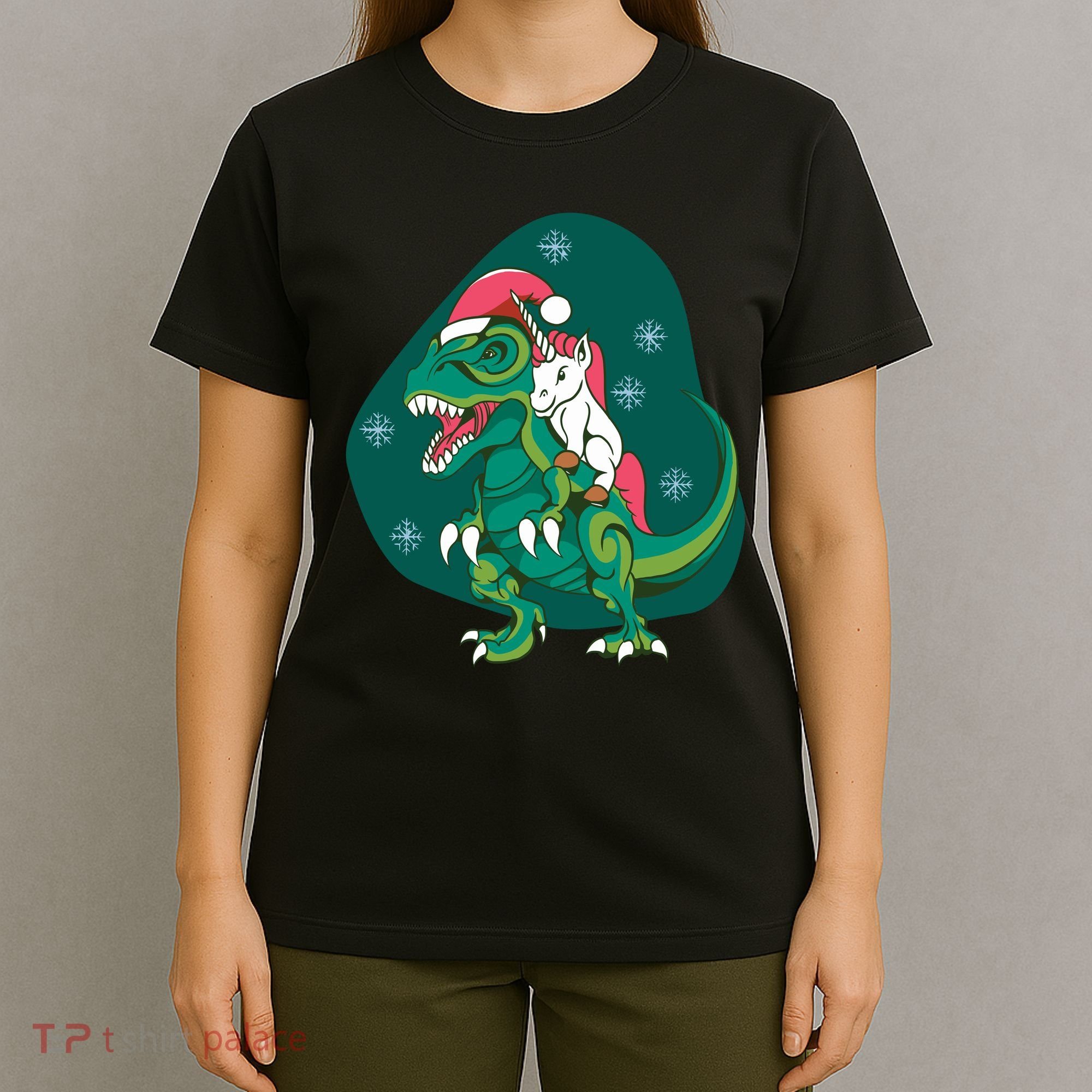 Unicorn Ridding Dinosaur Christmas T-Shirt