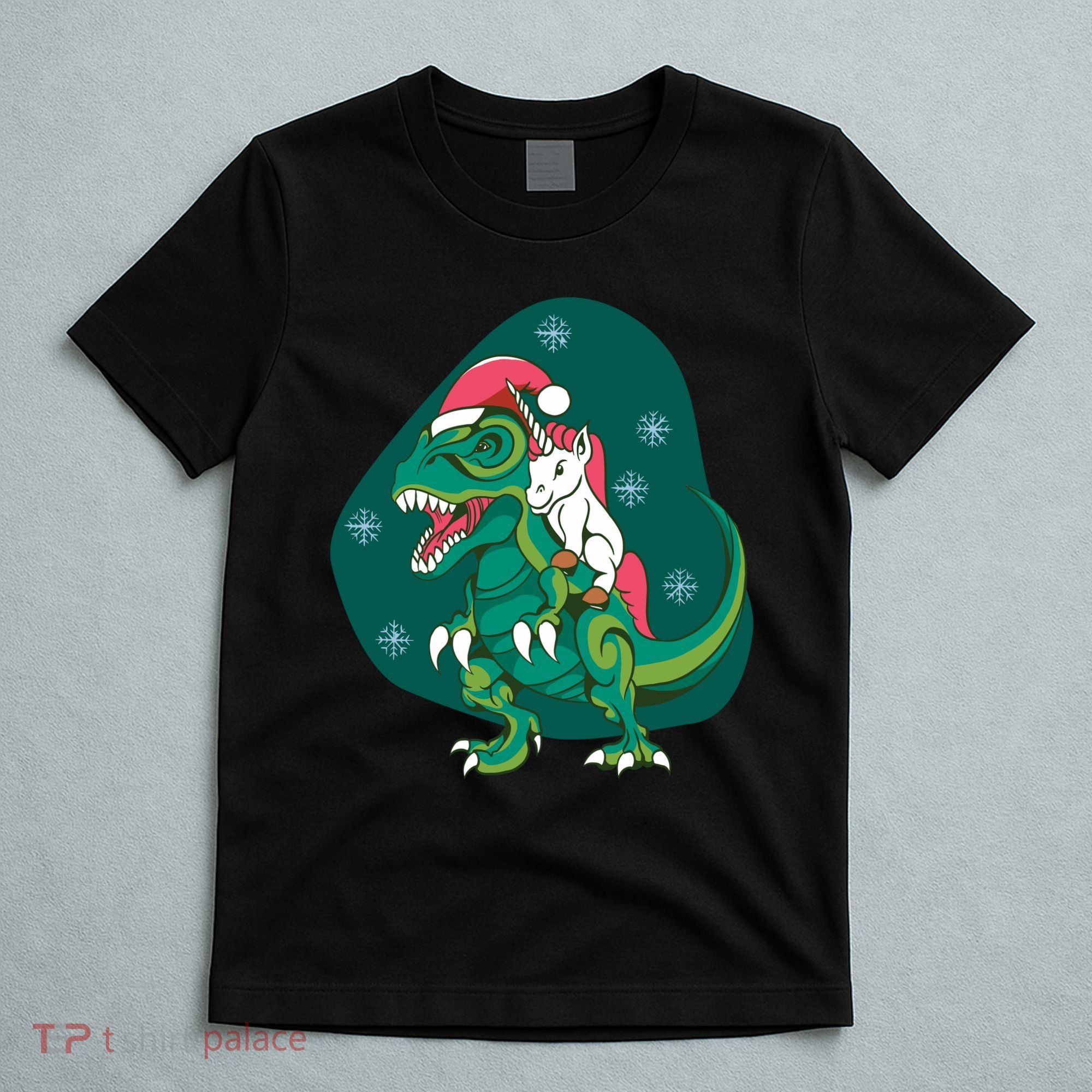 Unicorn Ridding Dinosaur Christmas T-Shirt