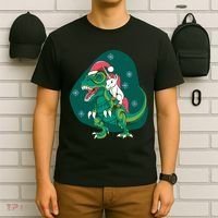 Unicorn Ridding Dinosaur Christmas T-Shirt thumb 6
