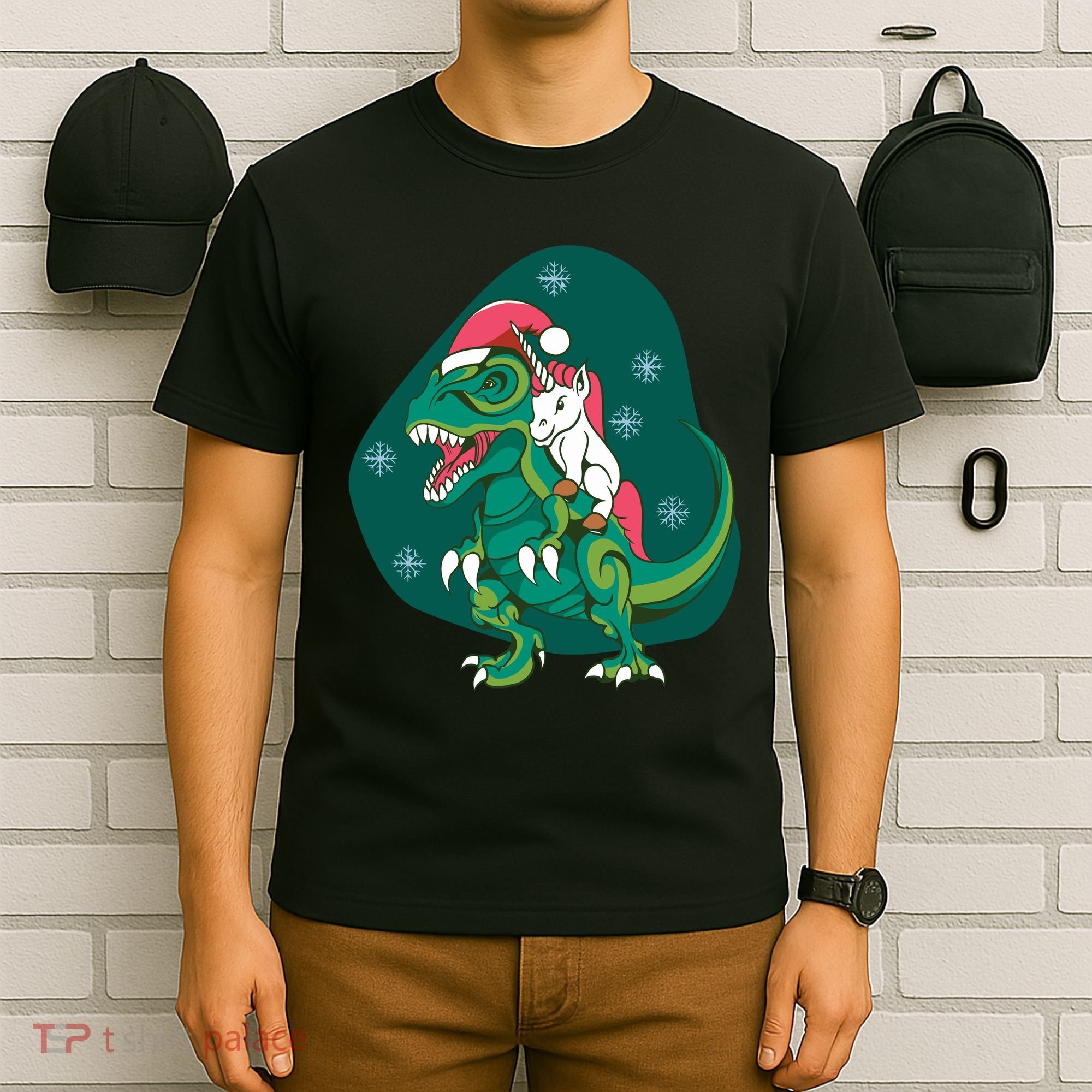 Unicorn Ridding Dinosaur Christmas T-Shirt