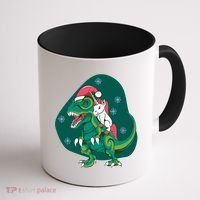 Unicorn Ridding Dinosaur Christmas Coffee Mug thumb 1