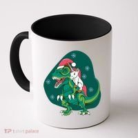 Unicorn Ridding Dinosaur Christmas Coffee Mug thumb 0