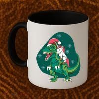 Unicorn Ridding Dinosaur Christmas Coffee Mug thumb 2