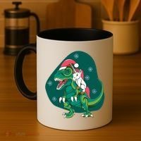 Unicorn Ridding Dinosaur Christmas Coffee Mug thumb 4