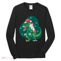 Unicorn Ridding Dinosaur Christmas Tall Long Sleeve Shirt thumb 0
