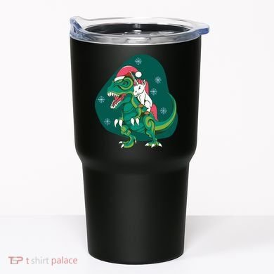 Unicorn Ridding Dinosaur Christmas Tumbler
