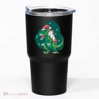 Unicorn Ridding Dinosaur Christmas Tumbler thumb 0
