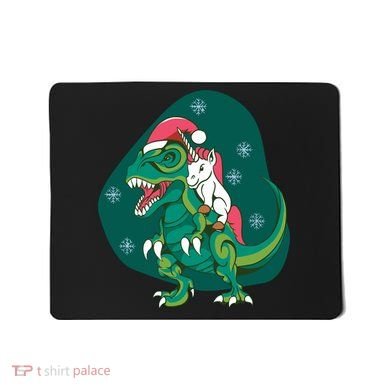 Unicorn Ridding Dinosaur Christmas Mousepad