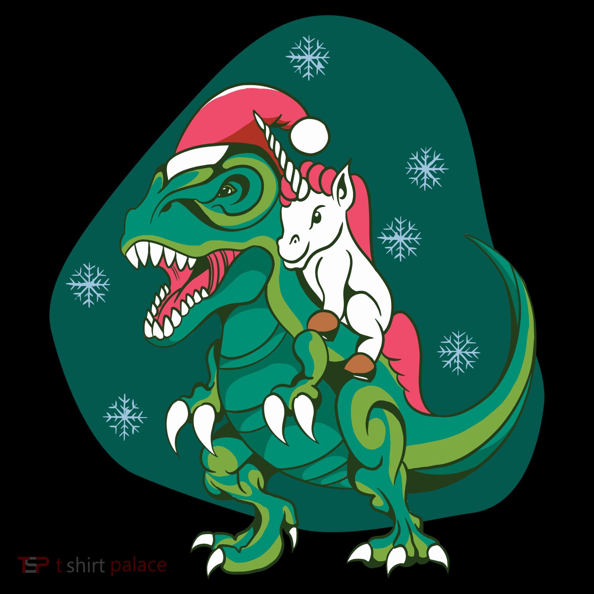 Unicorn Ridding Dinosaur Christmas Ornament