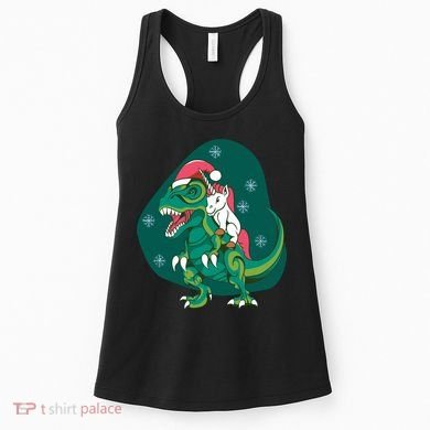 Unicorn Ridding Dinosaur Christmas Women's Tank Top