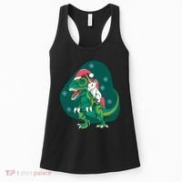 Unicorn Ridding Dinosaur Christmas Women's Tank Top thumb 0