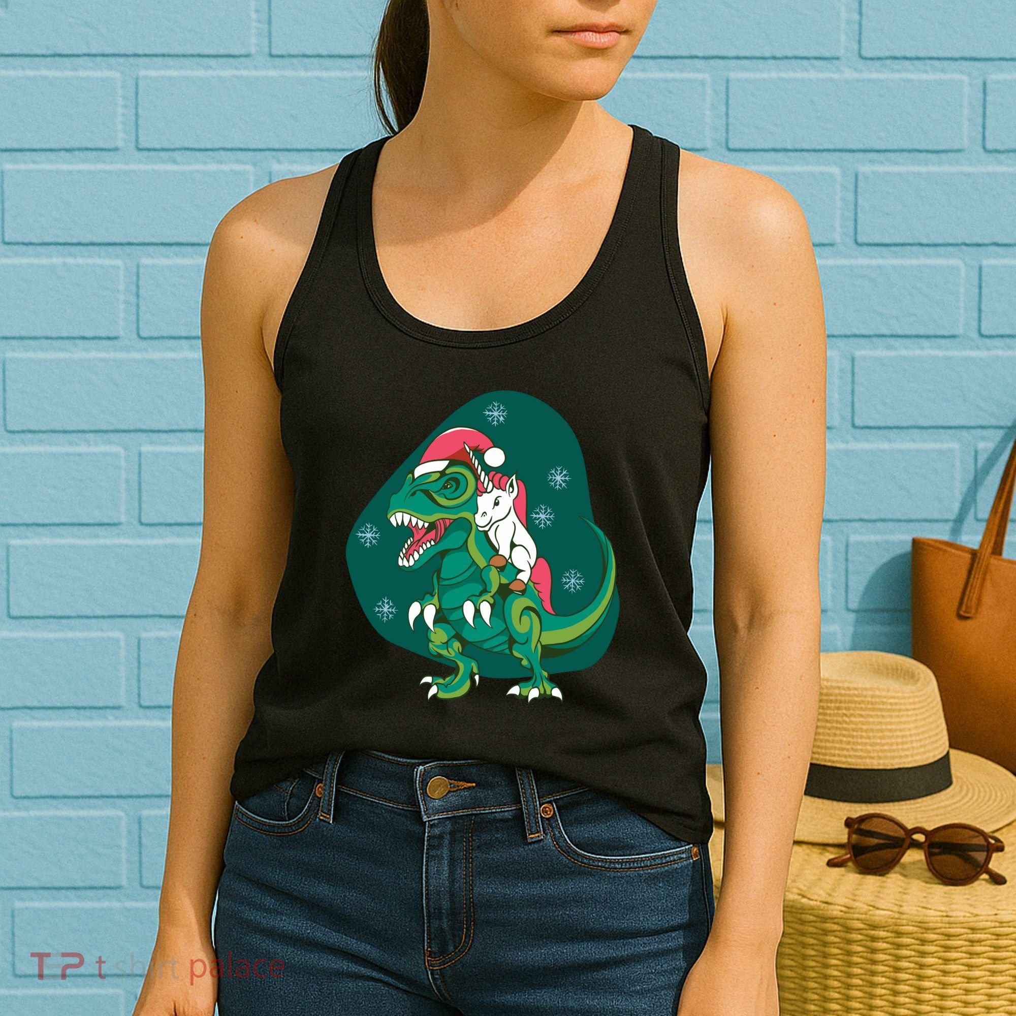 Unicorn Ridding Dinosaur Christmas Women's Tank Top