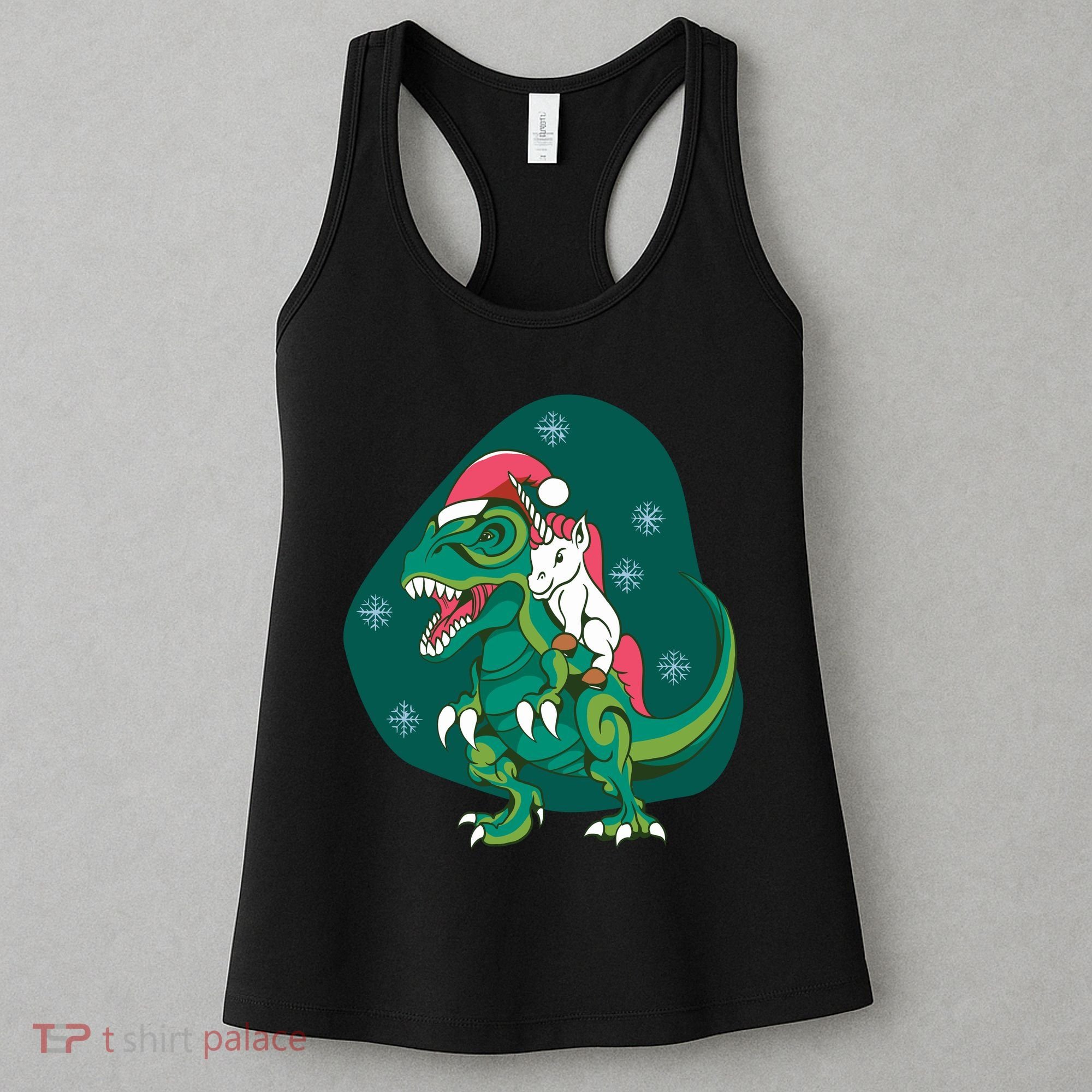 Unicorn Ridding Dinosaur Christmas Women's Tank Top