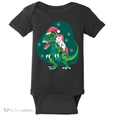 Unicorn Ridding Dinosaur Christmas Baby Bodysuit
