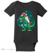 Unicorn Ridding Dinosaur Christmas Baby Bodysuit thumb 0
