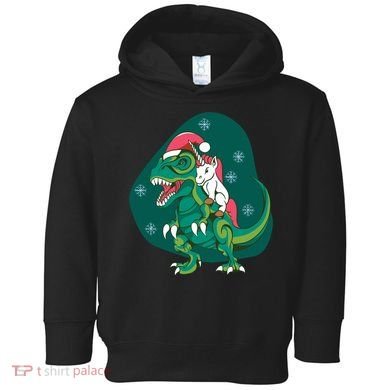 Unicorn Ridding Dinosaur Christmas Toddler Hoodie