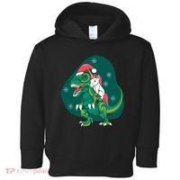 Unicorn Ridding Dinosaur Christmas Toddler Hoodie thumb 0