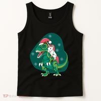 Unicorn Ridding Dinosaur Christmas Tank Top thumb 2