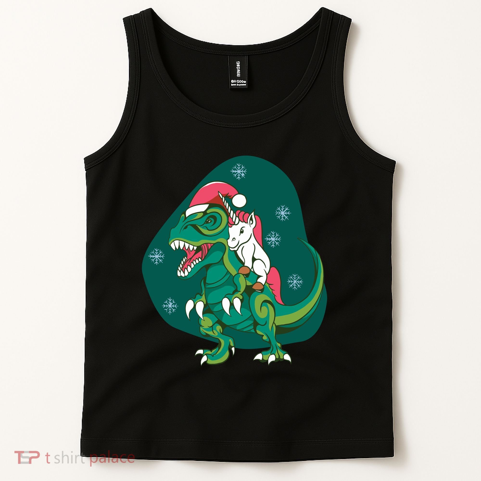 Unicorn Ridding Dinosaur Christmas Tank Top