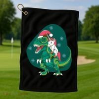 Unicorn Ridding Dinosaur Christmas Golf Towel thumb 1