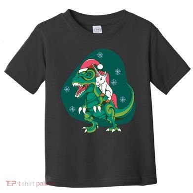 Unicorn Ridding Dinosaur Christmas Toddler T-Shirt