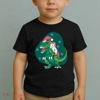 Unicorn Ridding Dinosaur Christmas Toddler T-Shirt thumb 2