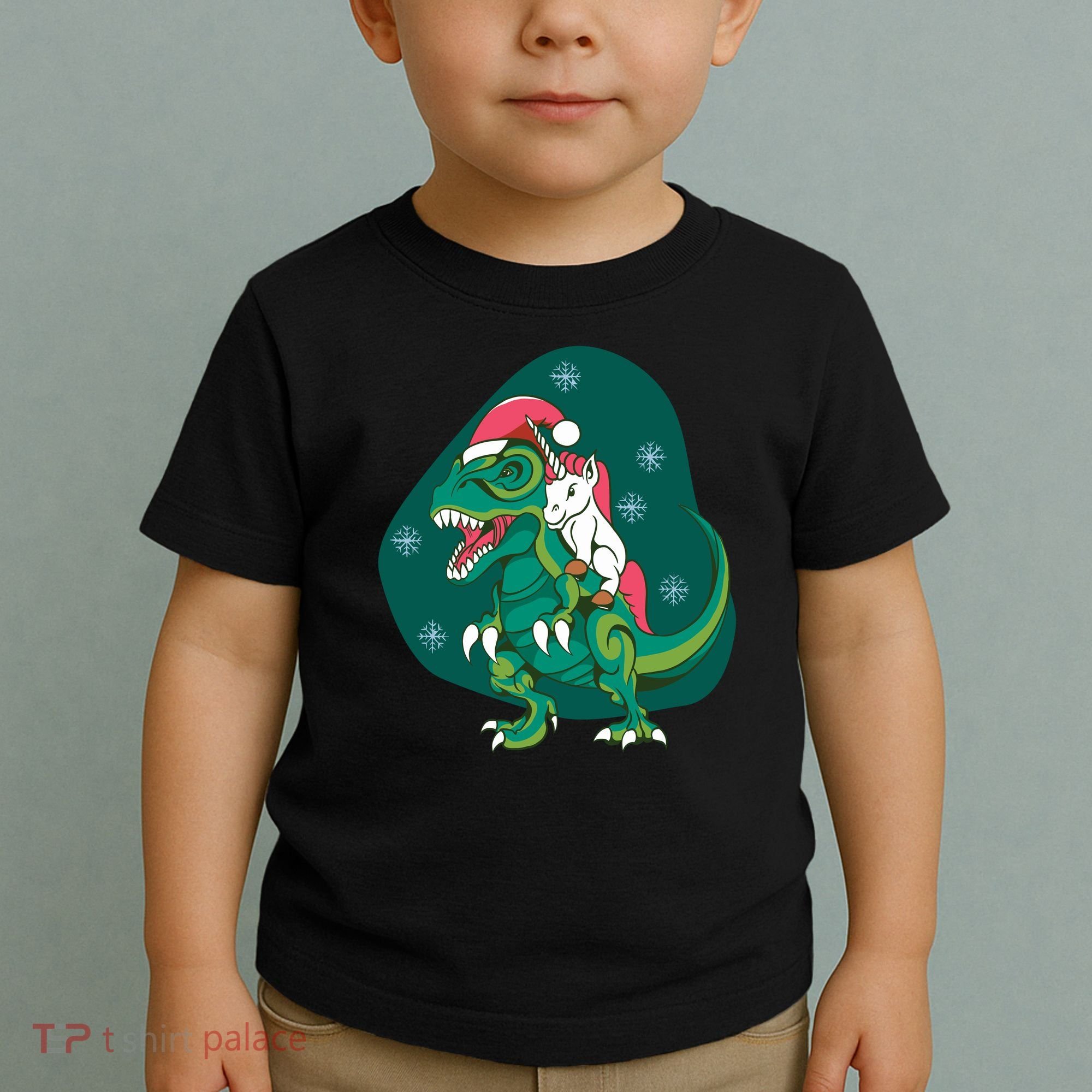 Unicorn Ridding Dinosaur Christmas Toddler T-Shirt