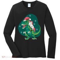 Unicorn Ridding Dinosaur Christmas Women's Long Sleeve Shirt thumb 0