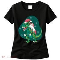 Unicorn Ridding Dinosaur Christmas Women's T-Shirt thumb 0