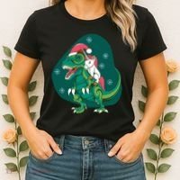 Unicorn Ridding Dinosaur Christmas Women's T-Shirt thumb 2