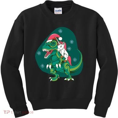 Unicorn Ridding Dinosaur Christmas Kids Sweatshirt
