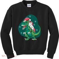 Unicorn Ridding Dinosaur Christmas Kids Sweatshirt thumb 0