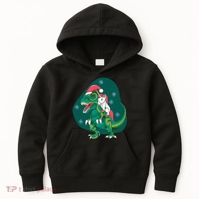Unicorn Ridding Dinosaur Christmas Kids Hoodie