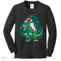 Unicorn Ridding Dinosaur Christmas Kids Long Sleeve Shirt thumb 0