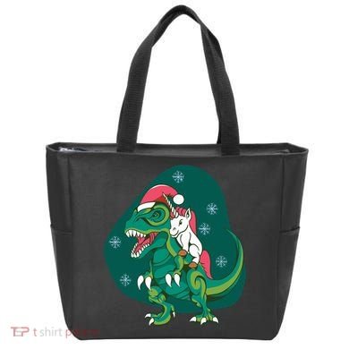 Unicorn Ridding Dinosaur Christmas Tote Bag