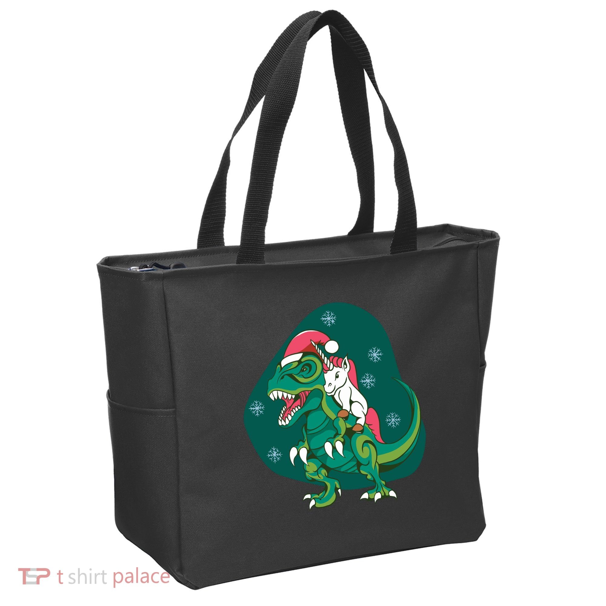 Unicorn Ridding Dinosaur Christmas Tote Bag