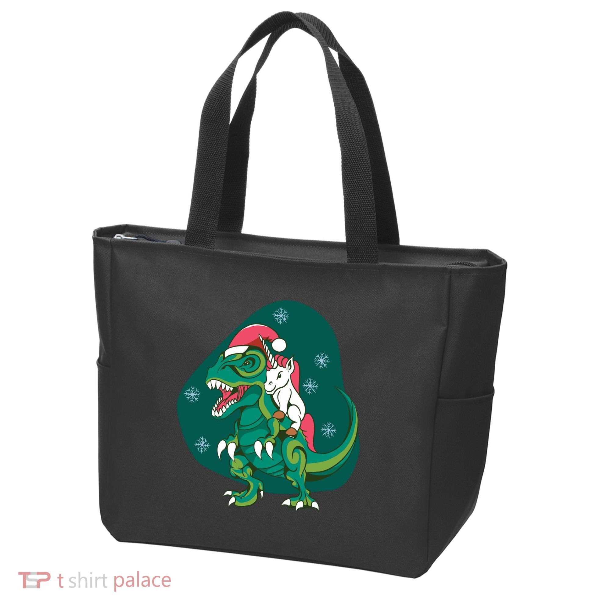 Unicorn Ridding Dinosaur Christmas Tote Bag
