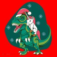 Unicorn Ridding Dinosaur Christmas Santa Hat thumb 1