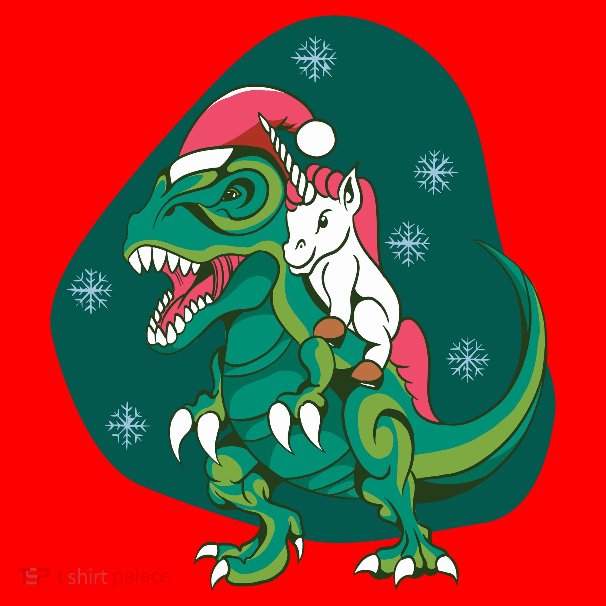 Unicorn Ridding Dinosaur Christmas Santa Hat