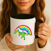 Unicorn Riding T-Rex Rainbow Coffee Mug thumb 3