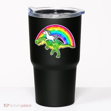 Unicorn Riding T-Rex Rainbow Tumbler