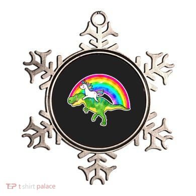 Unicorn Riding T-Rex Rainbow Ornament