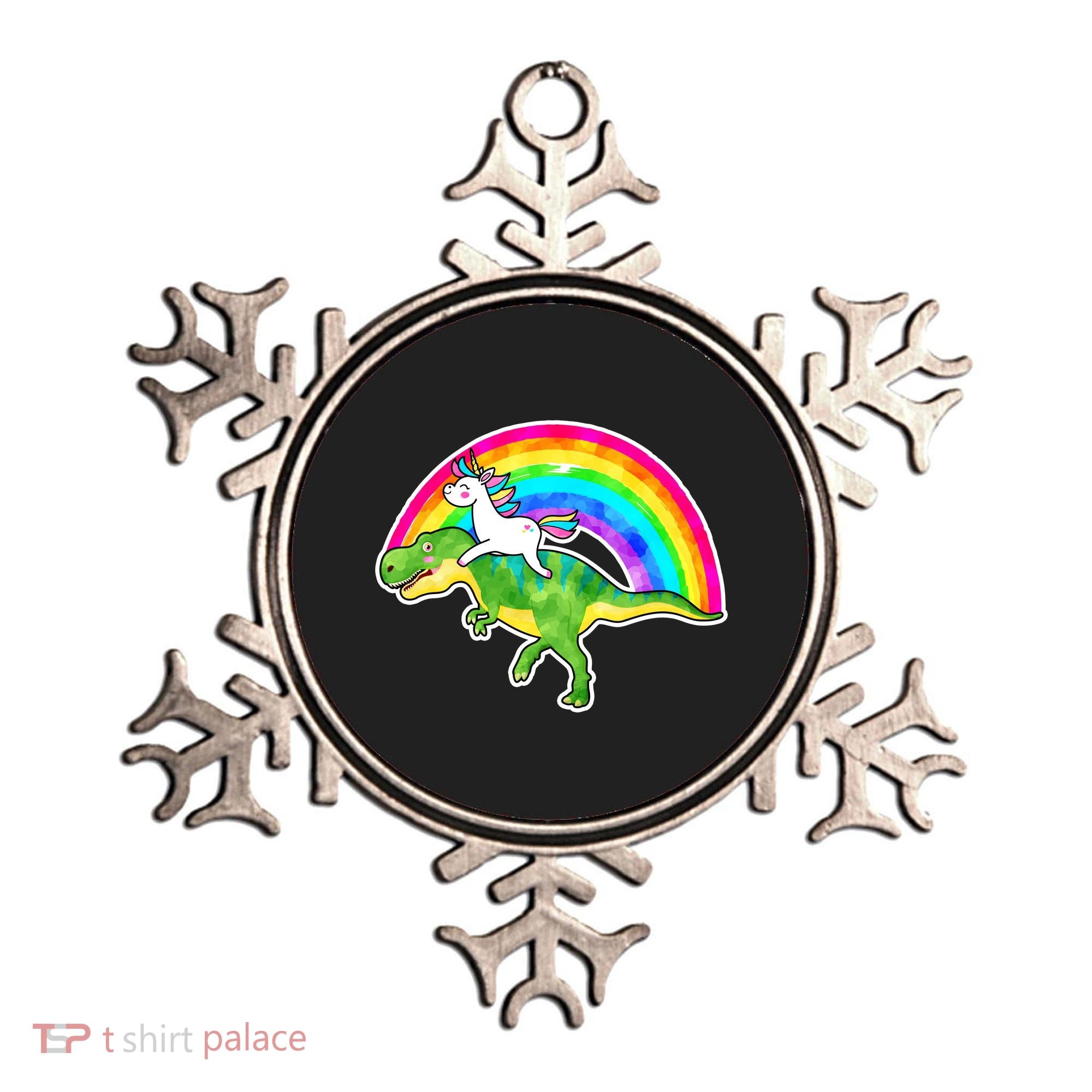 Unicorn Riding T-Rex Rainbow Ornament