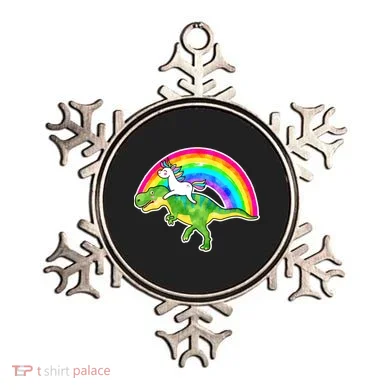 Unicorn Riding T-Rex Rainbow Ornament