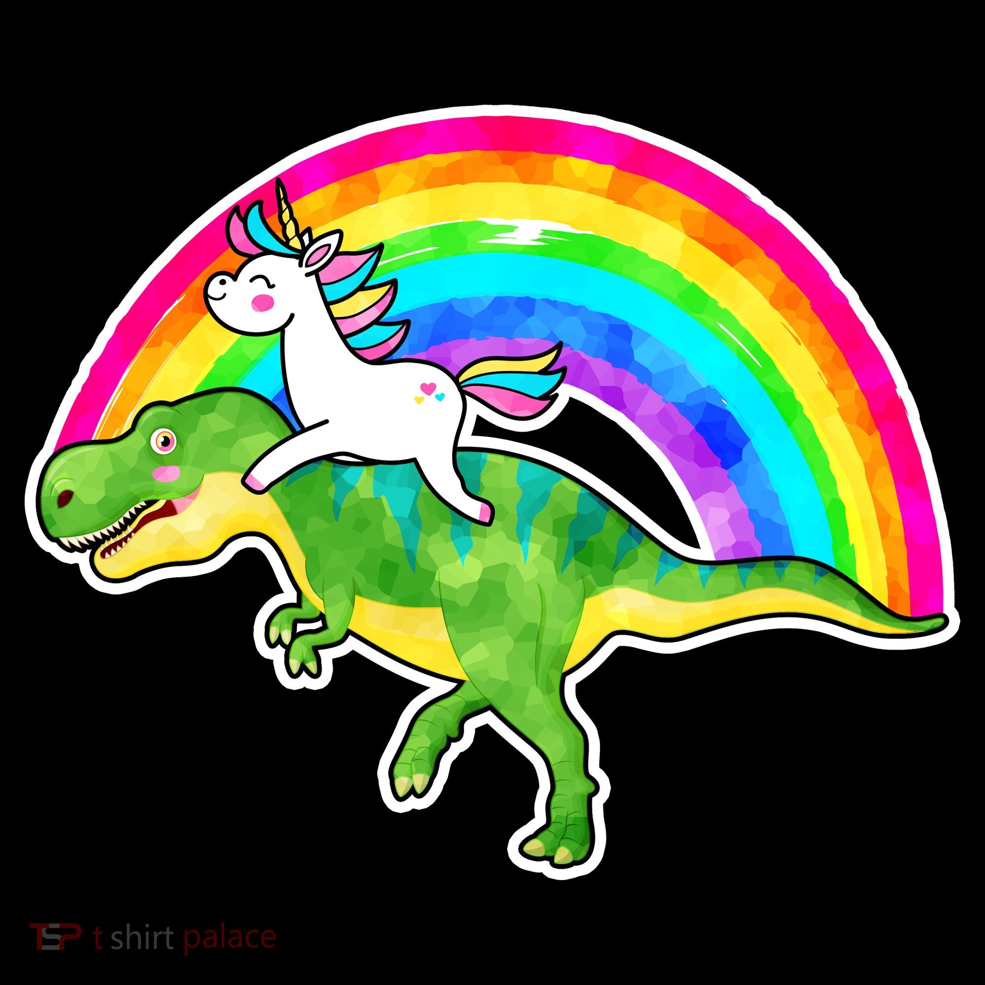 Unicorn Riding T-Rex Rainbow Ornament