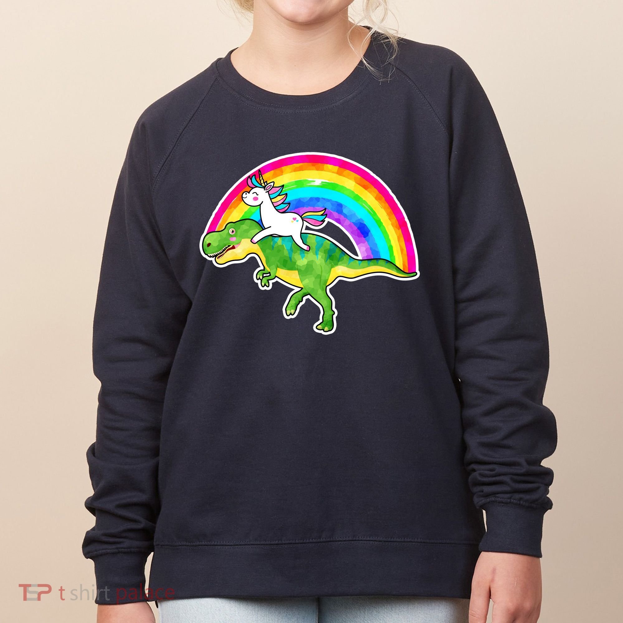 Unicorn Riding T-Rex Rainbow Women's Sweatshirt