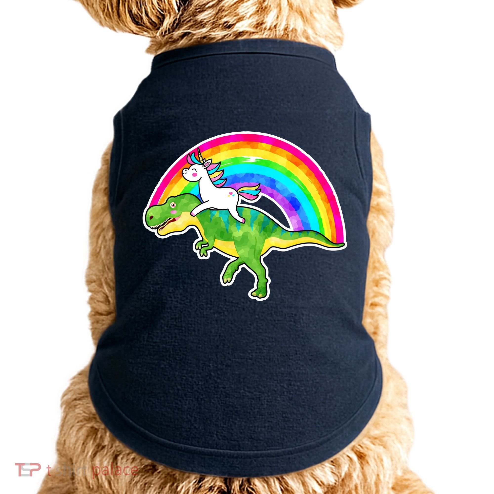 Unicorn Riding T-Rex Rainbow Doggie Tank