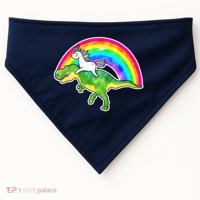 Unicorn Riding T-Rex Rainbow USA-Made Doggie Bandana